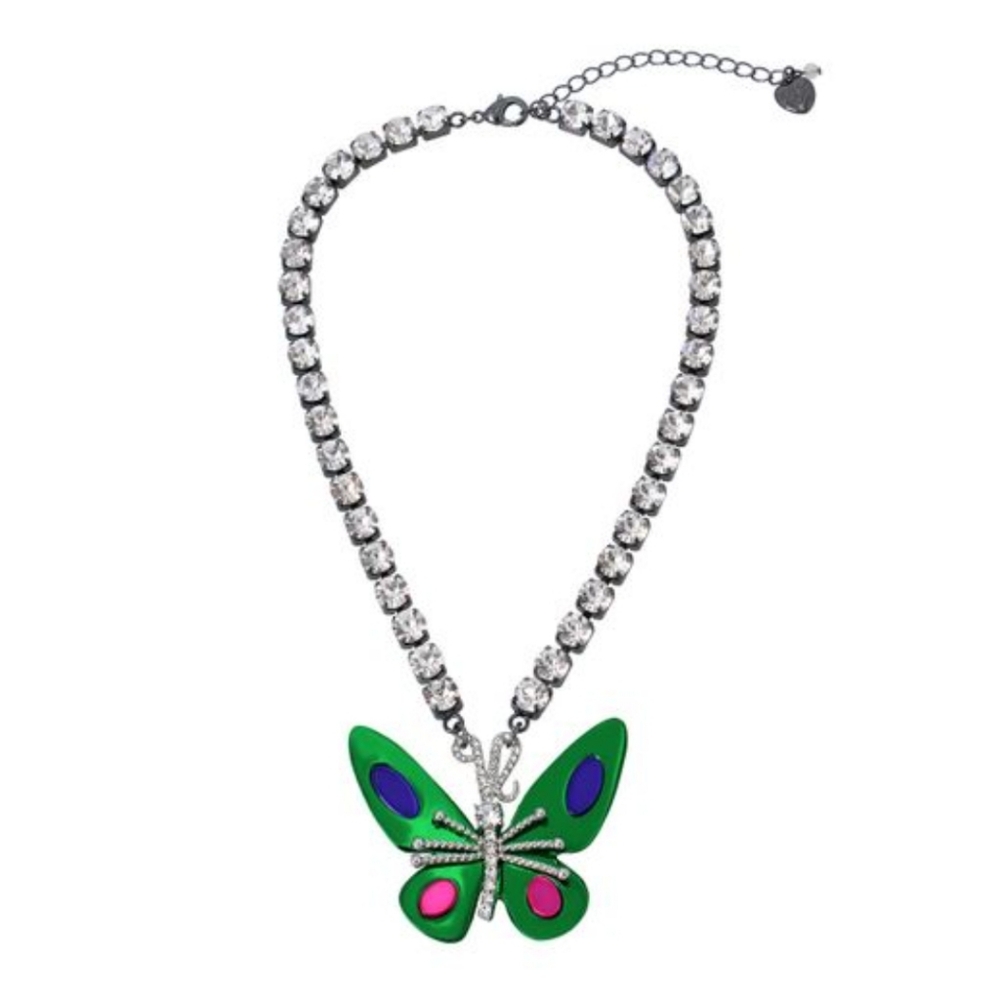 Betsey Johnson Crystal Butterfly Tennis Necklace Petal To The Metal BNWT $98